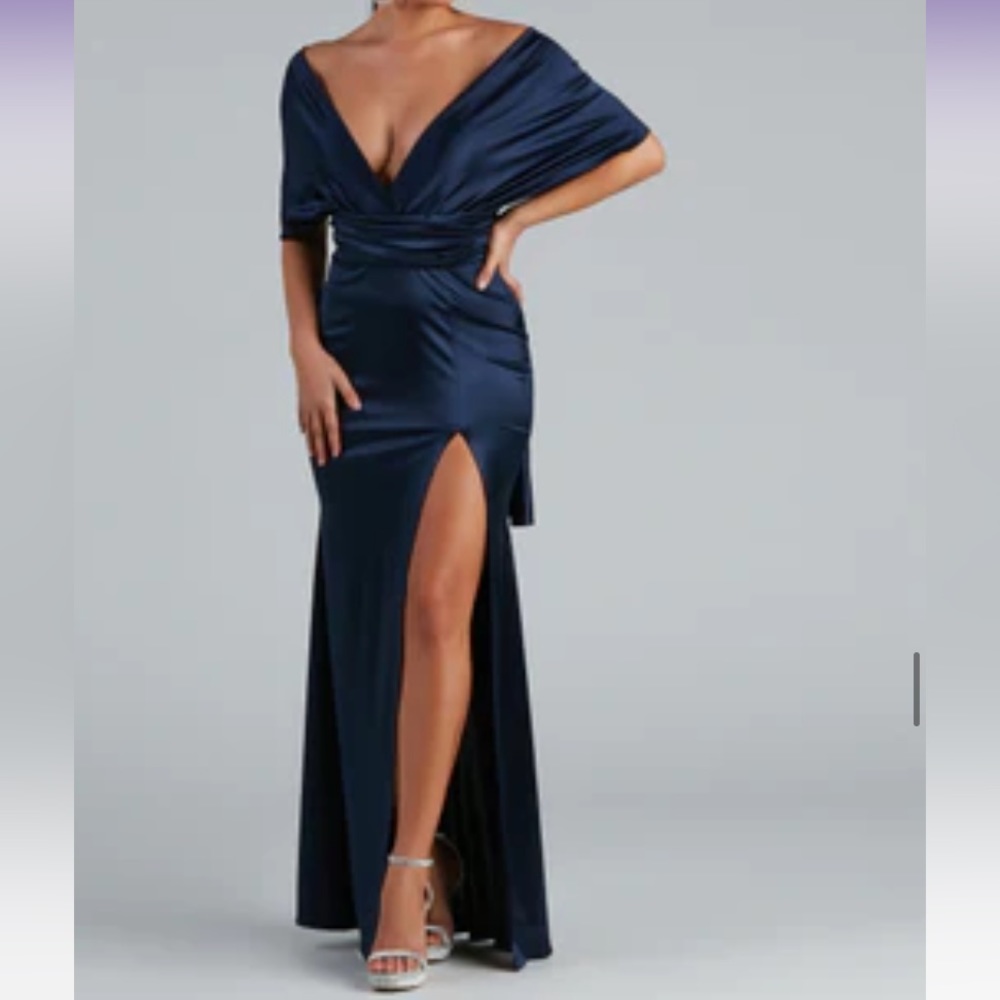 Navy Blue Satin Dress